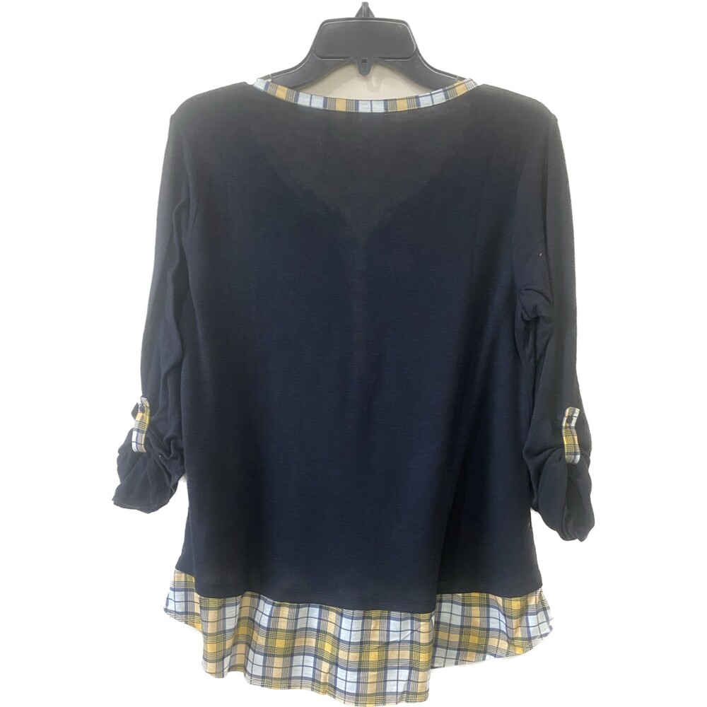 Women's Me & U Top Long Sleeve Shirt with plaid trimming Sz Medium - Picture 3 of 9